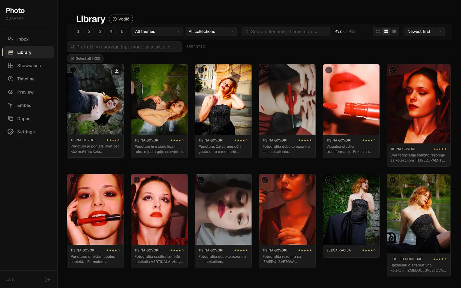Smart AI Curator, biblioteka fotografija sa ocjenama i metapodacima