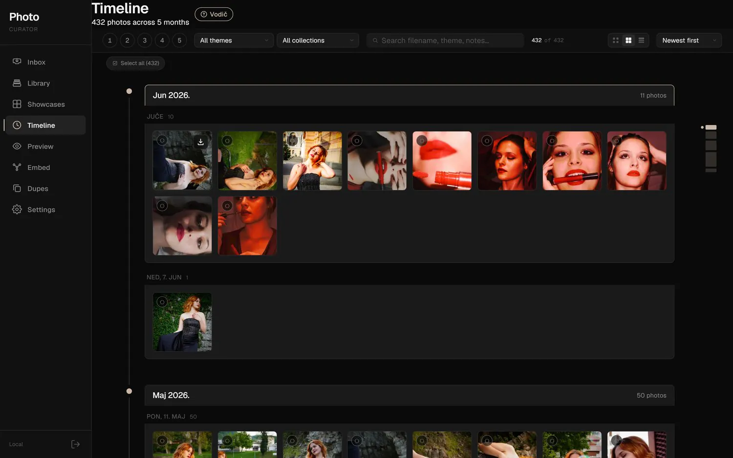 Smart AI Curator, timeline arhive po mjesecima