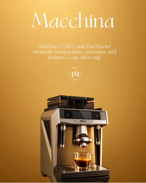Macchina poster: a coffee machine on a gold background