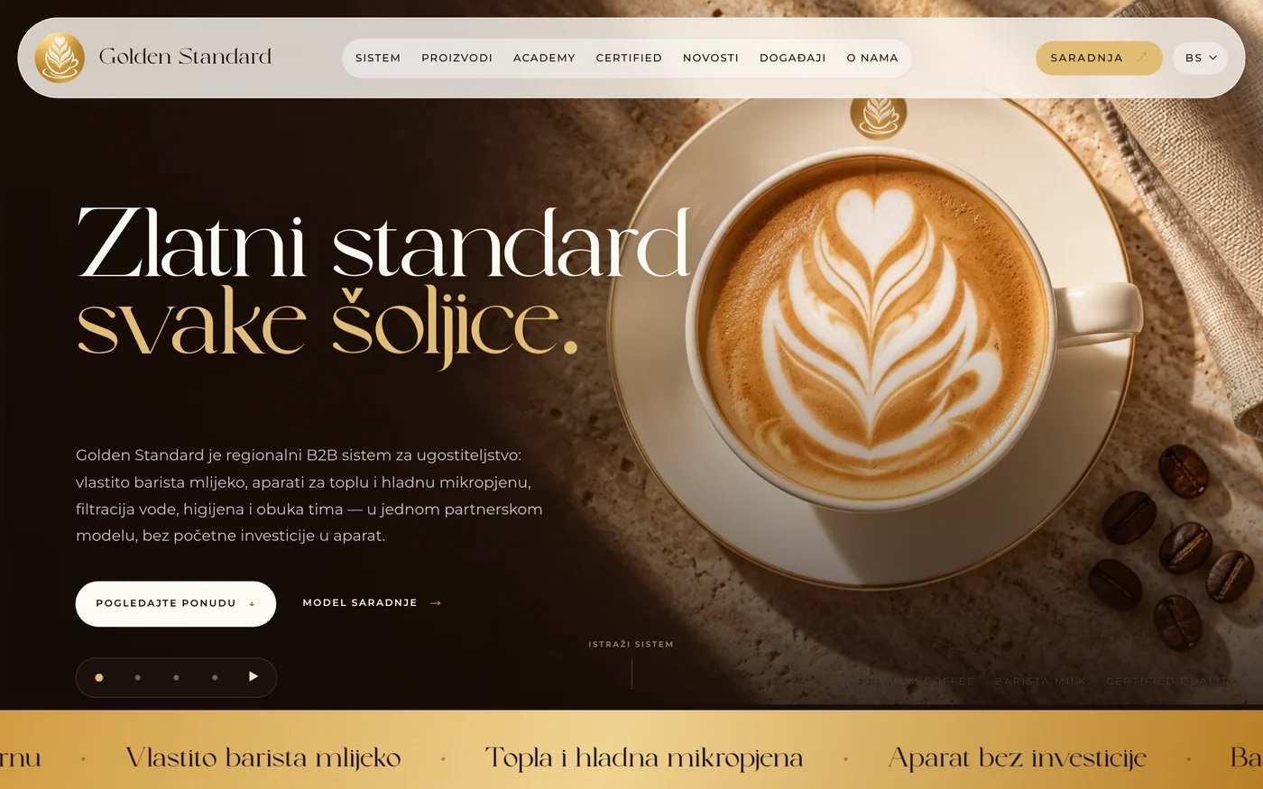Golden Standard, homepage: lo standard d'oro di ogni tazzina