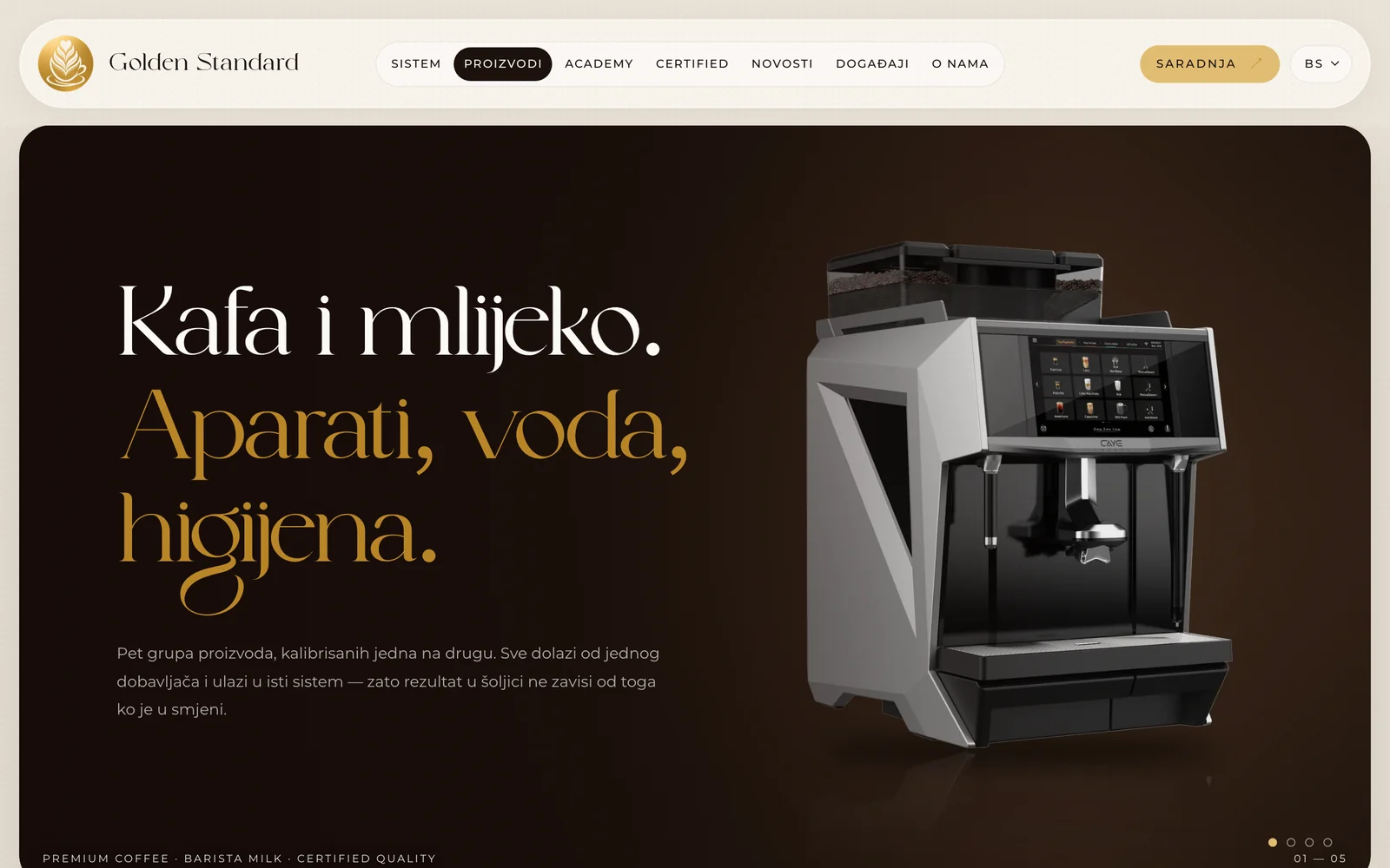 Pagina prodotto di goldenstandard.eu: caffè e latte barista