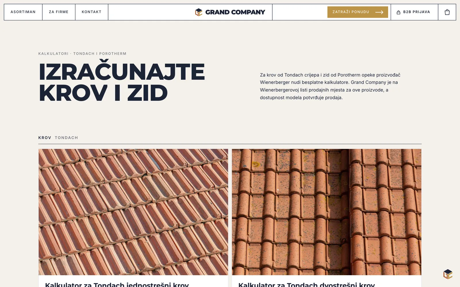 Grand Company, calcolatori per tetto Tondach e muro Porotherm