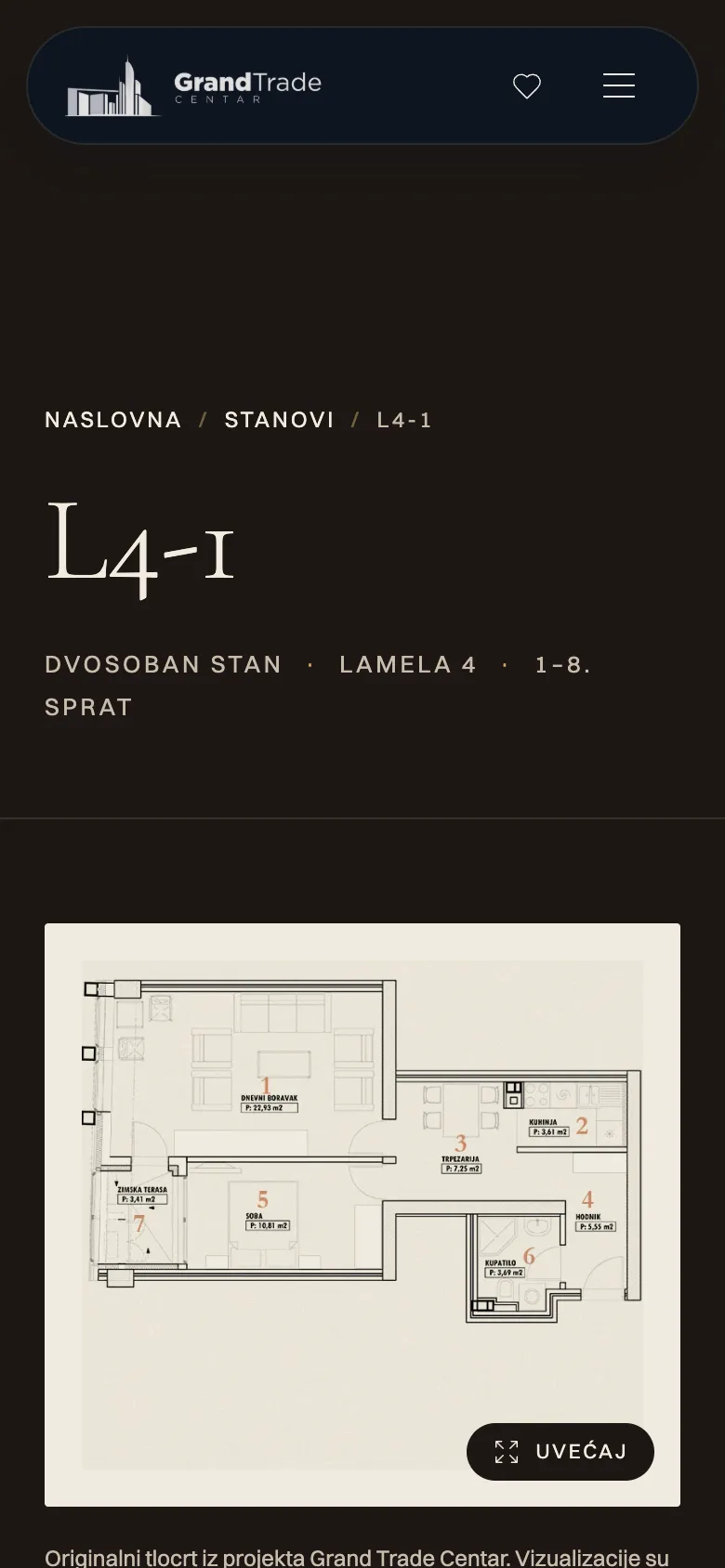 Grand Trade on mobile, apartment L4-1 with its original floor plan