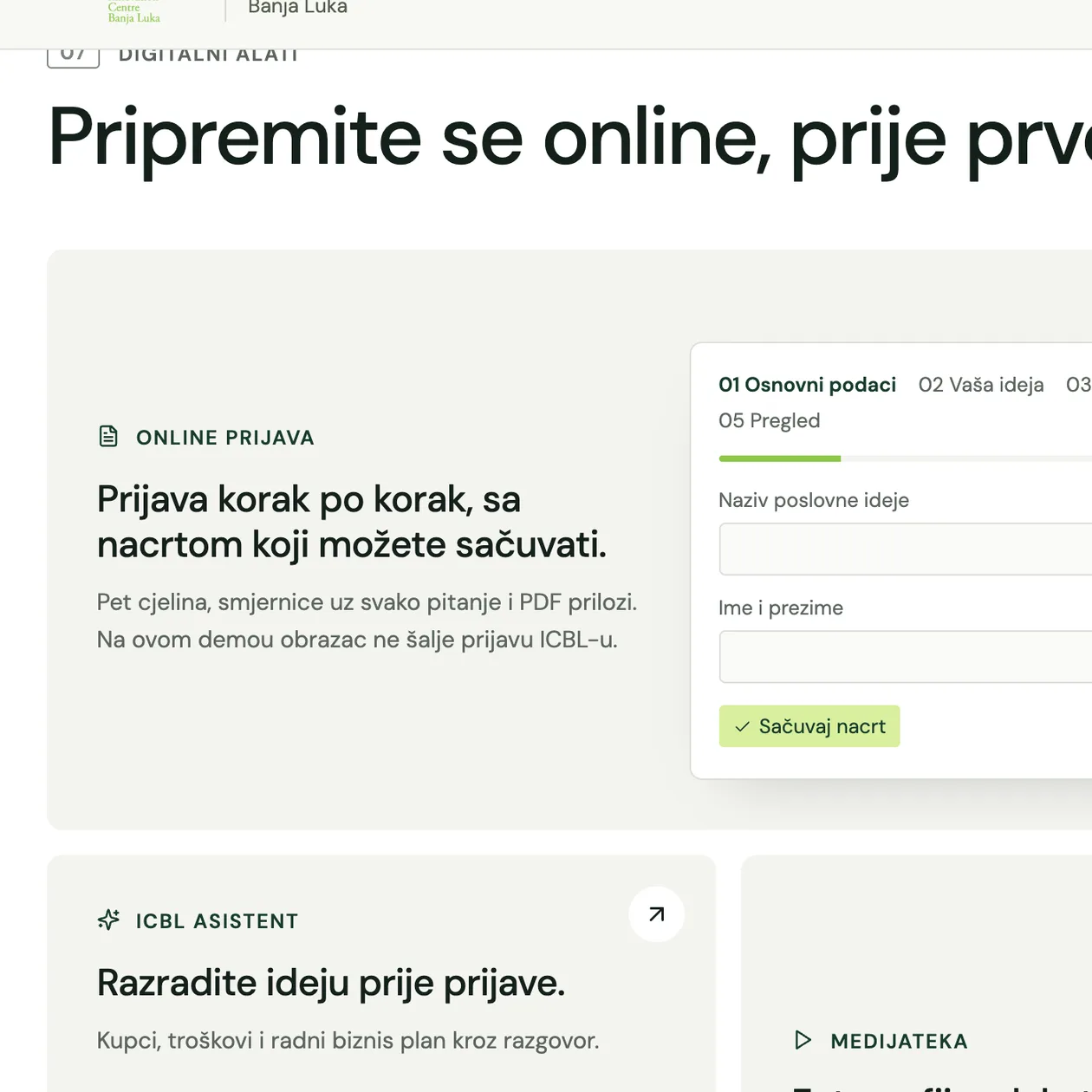 Dettaglio: candidatura online con bozza salvata, nella demo senza invio a ICBL
