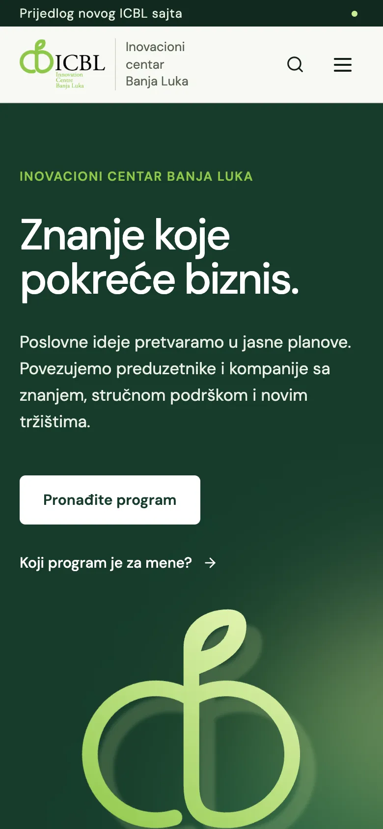 ICBL sul telefono, homepage della proposta