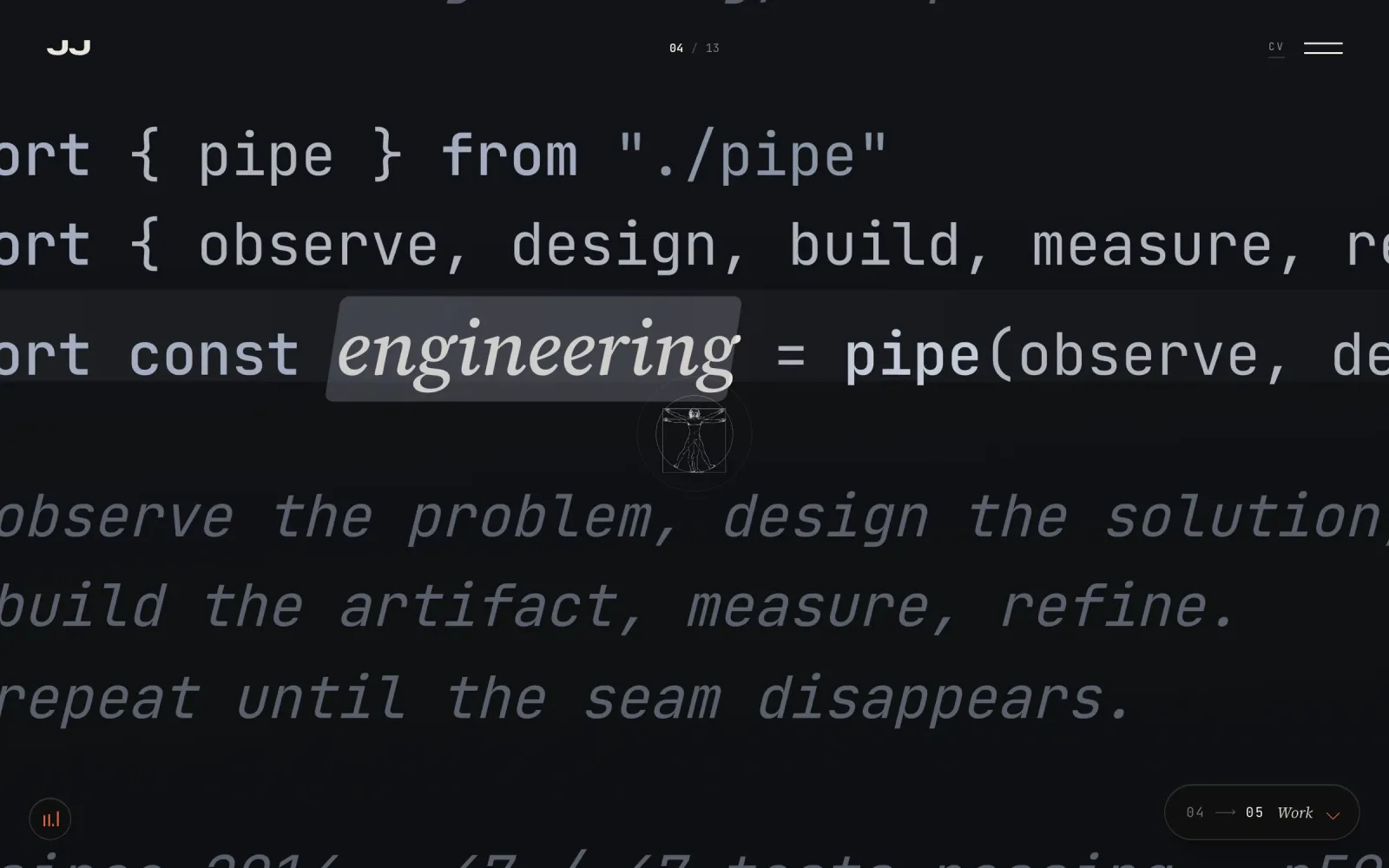 jjovan.com, poglavlje o inženjerstvu napisano kao TypeScript fajl
