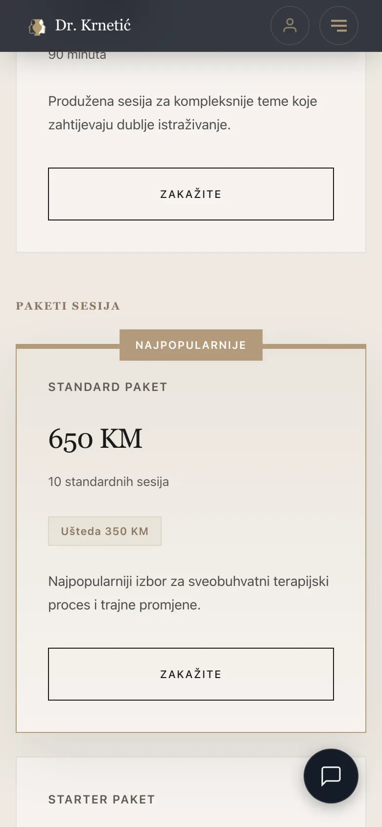 Dr. Krnetić na telefonu, paketi sesija