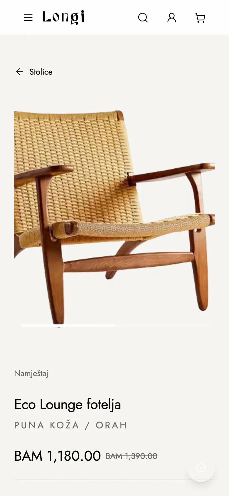 Longi auf dem Smartphone, Artikelseite Eco Lounge Sessel