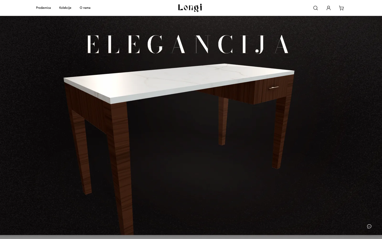 Longi, Marmorplatte als Schreibtisch mit Beinen aus Nussbaum unter der Überschrift Eleganz