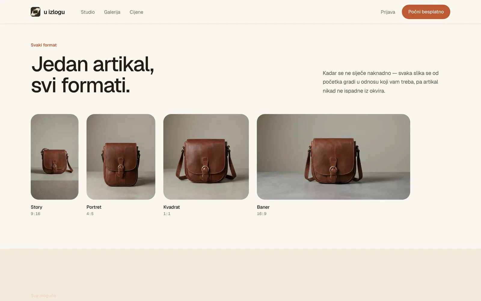 U izlogu, jedan artikal u svim formatima: story, portret, kvadrat i baner