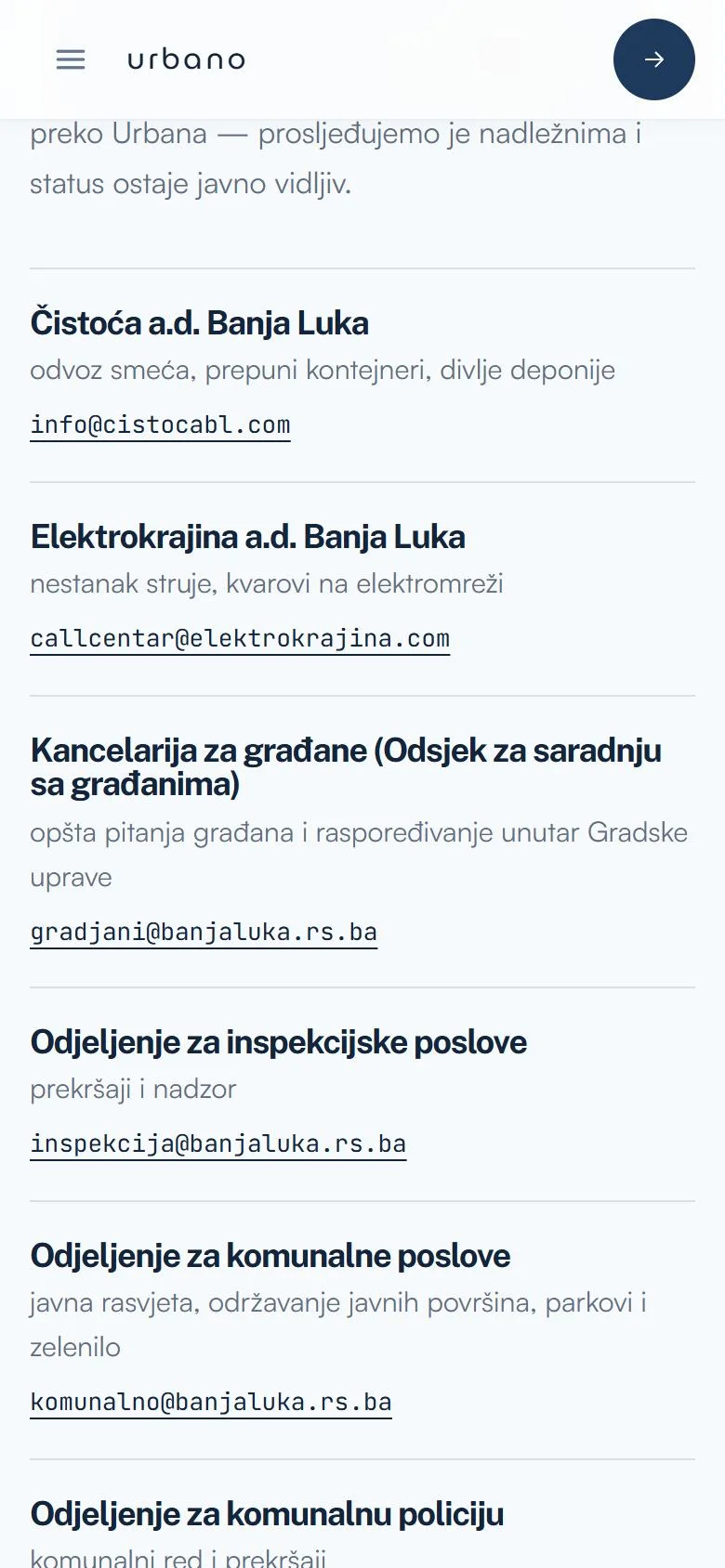 Urbano pregled komunalnih službi i njihovih nadležnosti