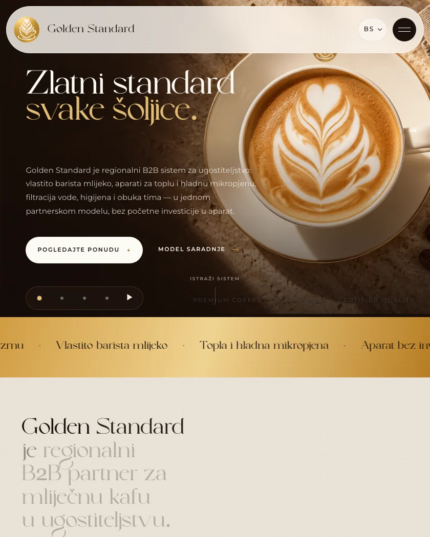 Golden Standard, vista attuale del sito e del latte barista